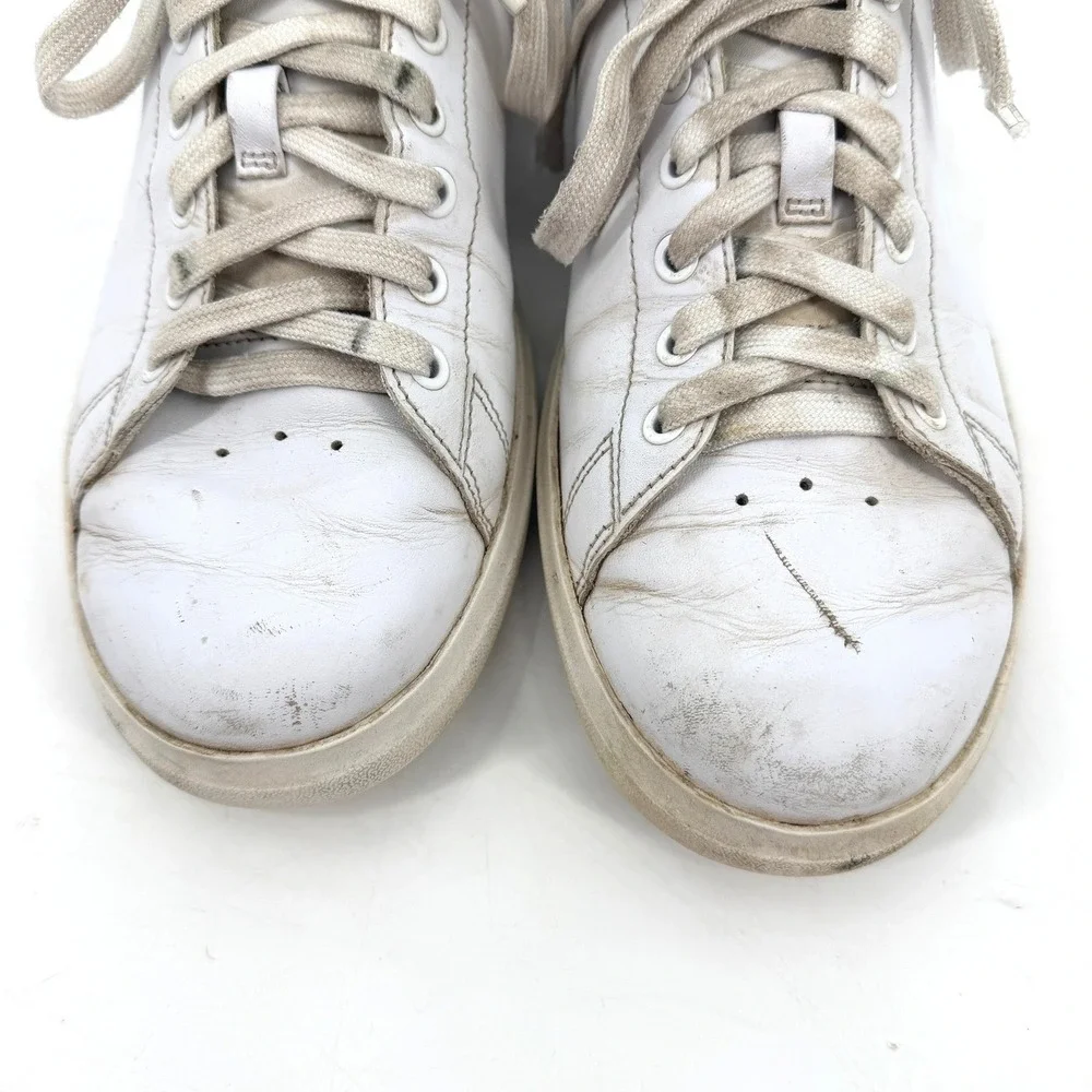 Tory Burch Howell Court Sneakers White Leather Navy Logo Low Top Womens Shoes‎ 9